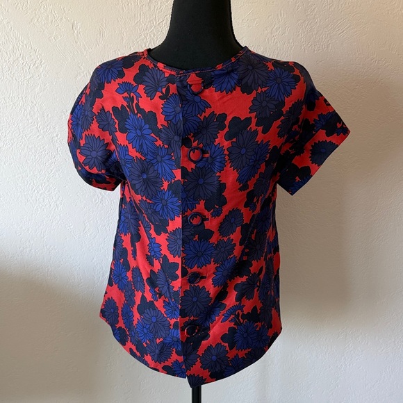 MARC JACOBS SILK Floral Red and Blue Women's Top SIZE XS - Picture 2 of 3